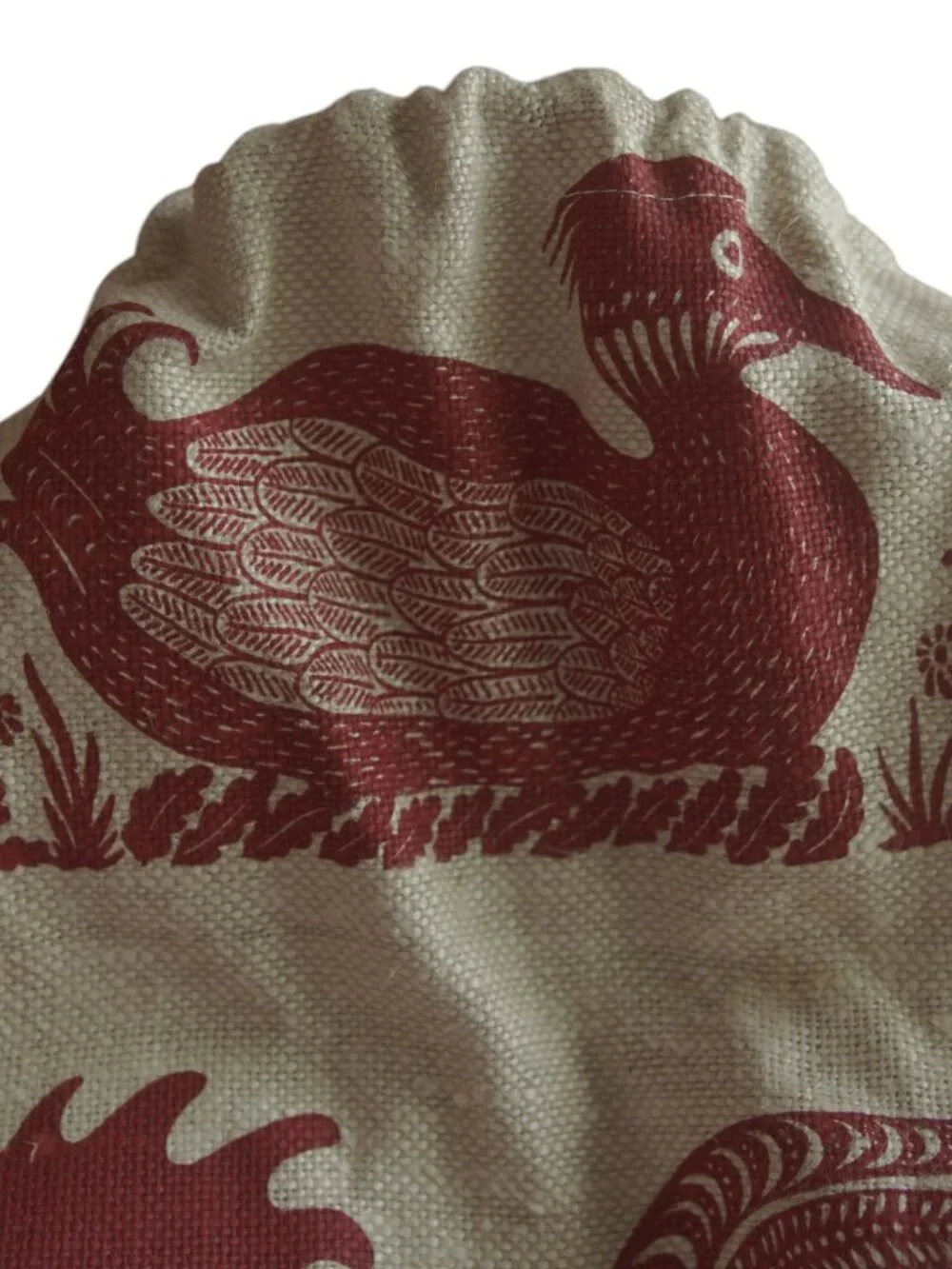 Vintage Rooster Bird Tapestry Ring Handle Bag Removable Cream Red Large